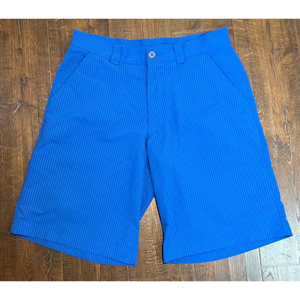 Under Armour Mens Golf Shorts Blue Pinstripe Performance Flat Front Size 32